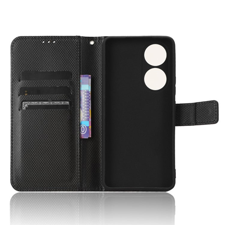 For vivo Y100 5G / T2 5G PU Leather Wallet Case Diamond Texture Flip Stand Phone Cover - Black