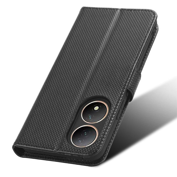 For vivo Y100 5G / T2 5G PU Leather Wallet Case Diamond Texture Flip Stand Phone Cover - Black