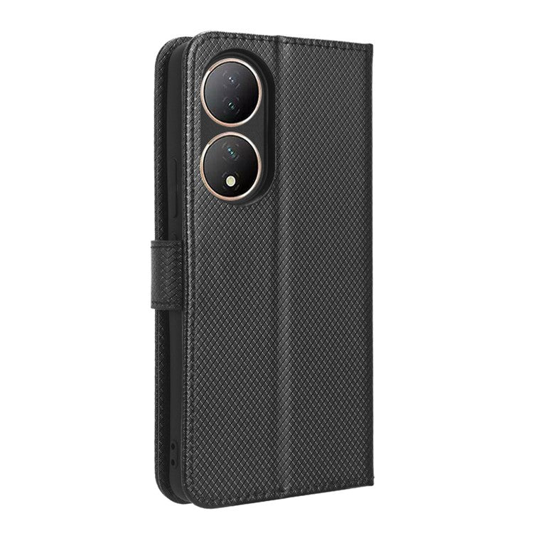 For vivo Y100 5G / T2 5G PU Leather Wallet Case Diamond Texture Flip Stand Phone Cover - Black