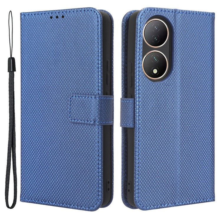 For vivo Y100 5G / T2 5G PU Leather Wallet Case Diamond Texture Flip Stand Phone Cover - Blue