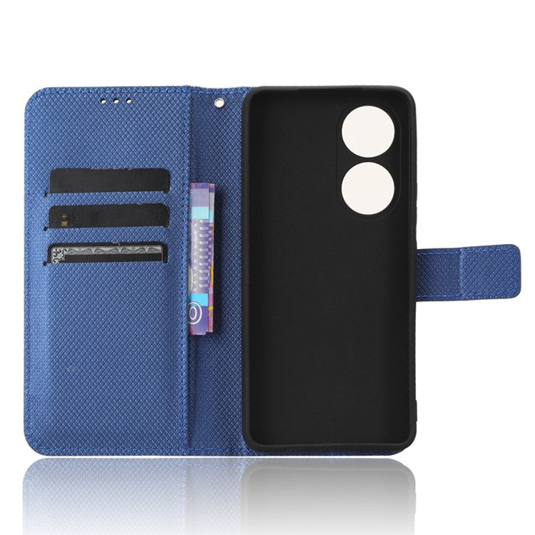 For vivo Y100 5G / T2 5G PU Leather Wallet Case Diamond Texture Flip Stand Phone Cover - Blue