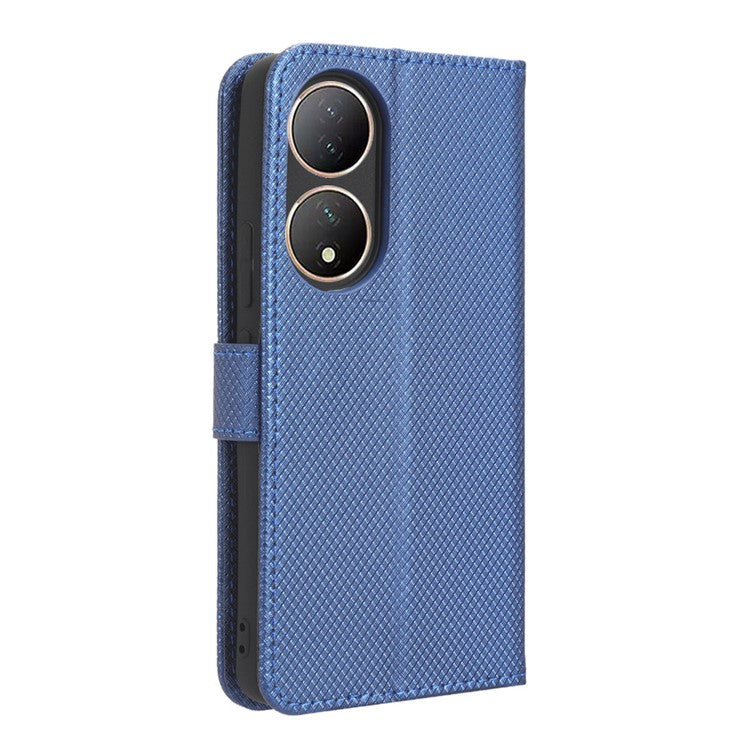 For vivo Y100 5G / T2 5G PU Leather Wallet Case Diamond Texture Flip Stand Phone Cover - Blue