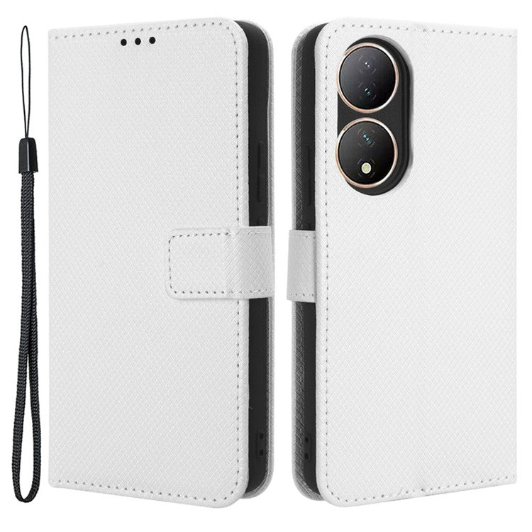 For vivo Y100 5G / T2 5G PU Leather Wallet Case Diamond Texture Flip Stand Phone Cover - White