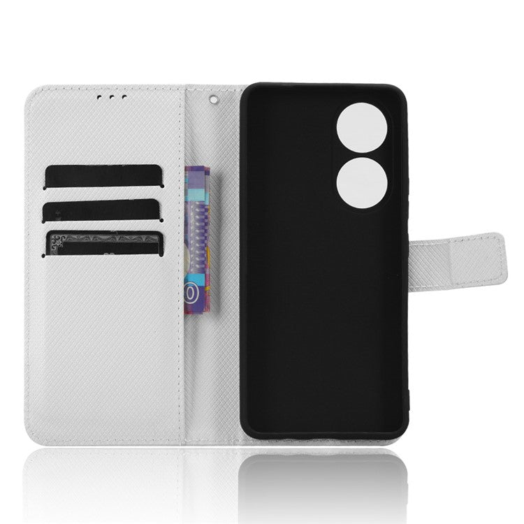 For vivo Y100 5G / T2 5G PU Leather Wallet Case Diamond Texture Flip Stand Phone Cover - White