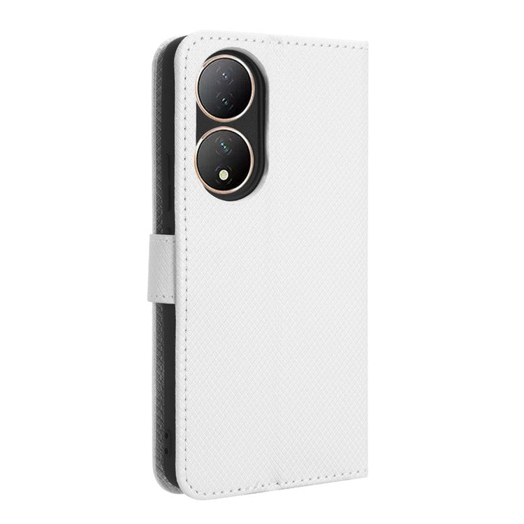 For vivo Y100 5G / T2 5G PU Leather Wallet Case Diamond Texture Flip Stand Phone Cover - White