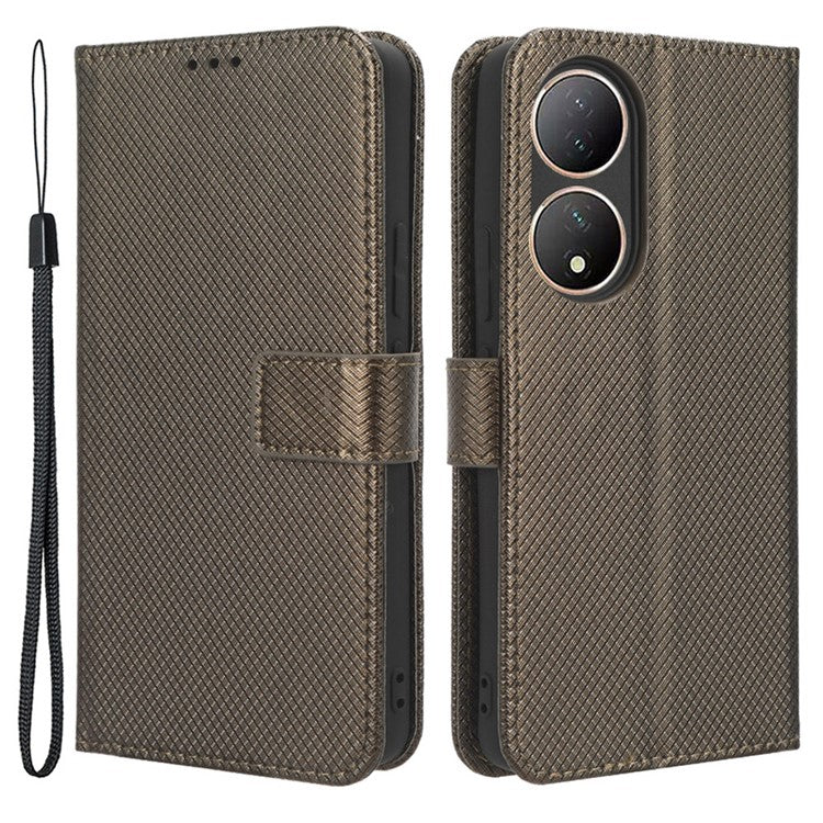 For vivo Y100 5G / T2 5G PU Leather Wallet Case Diamond Texture Flip Stand Phone Cover - Brown