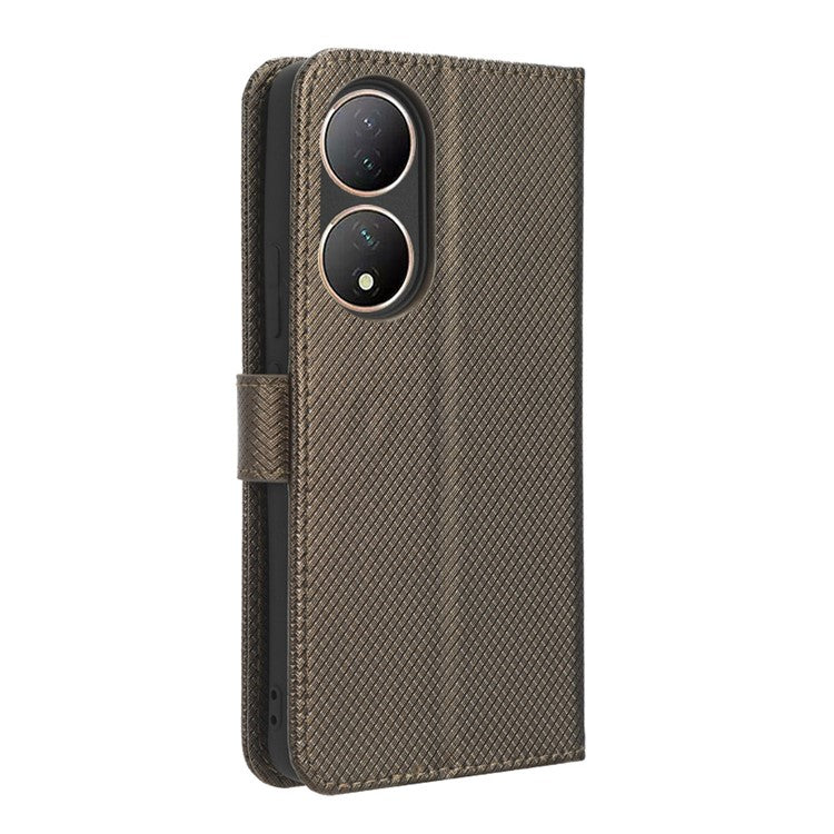 For vivo Y100 5G / T2 5G PU Leather Wallet Case Diamond Texture Flip Stand Phone Cover - Brown