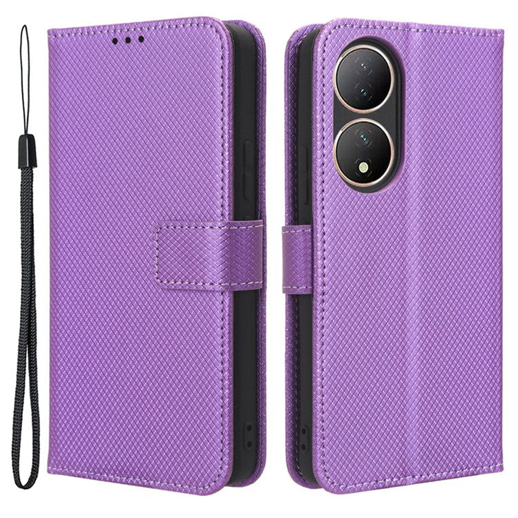 For vivo Y100 5G / T2 5G PU Leather Wallet Case Diamond Texture Flip Stand Phone Cover - Purple