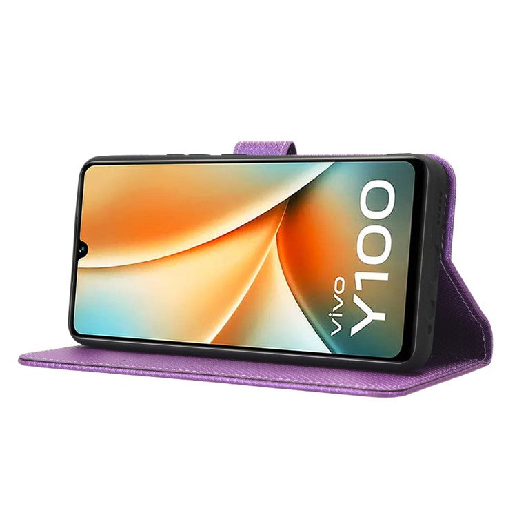 For vivo Y100 5G / T2 5G PU Leather Wallet Case Diamond Texture Flip Stand Phone Cover - Purple