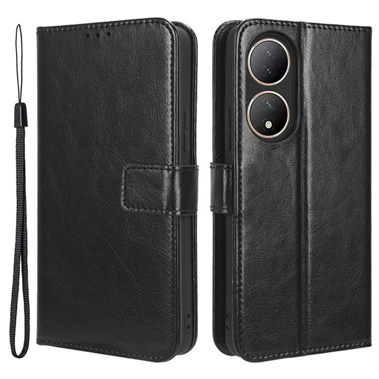 For vivo Y100 5G / T2 5G Crazy Horse Texture PU Leather Wallet Case Phone Cover with Stand - Black