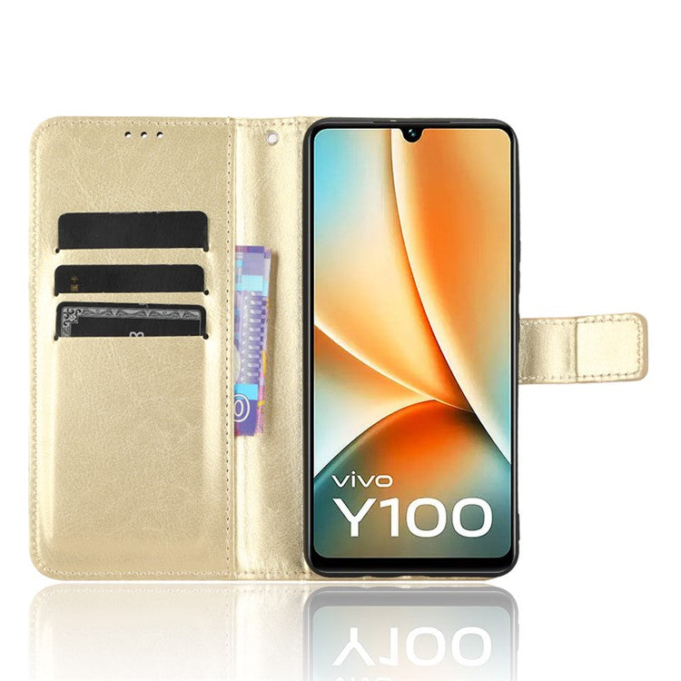 For vivo Y100 5G / T2 5G Crazy Horse Texture PU Leather Wallet Case Phone Cover with Stand - Gold