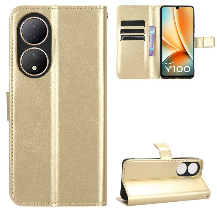 For vivo Y100 5G / T2 5G Crazy Horse Texture PU Leather Wallet Case Phone Cover with Stand - Gold