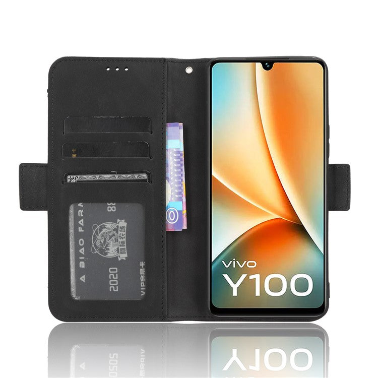 For vivo Y100 5G / T2 5G Multiple Card Slots Drop-proof PU Leather Phone Case Stand Wallet Cover - Black