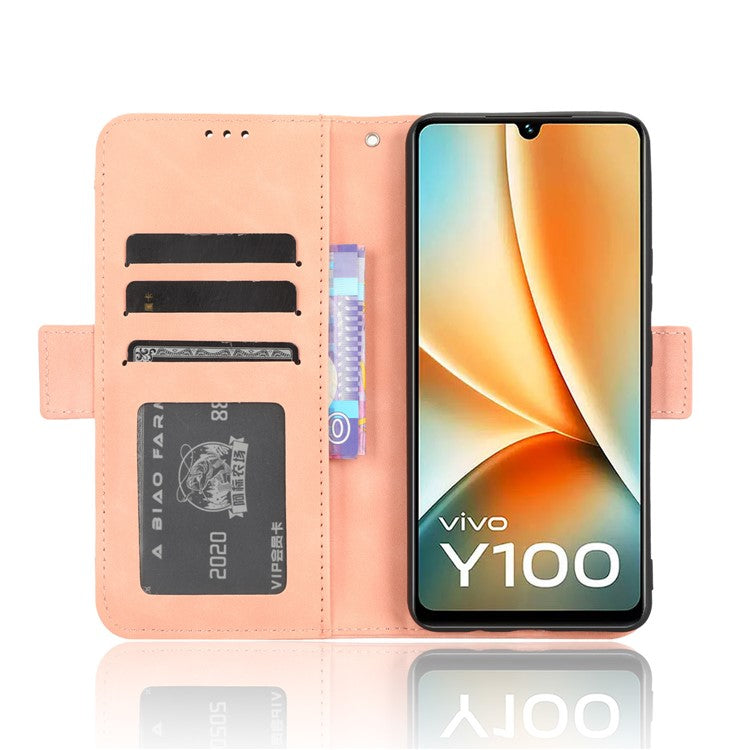 For vivo Y100 5G / T2 5G Multiple Card Slots Drop-proof PU Leather Phone Case Stand Wallet Cover - Pink