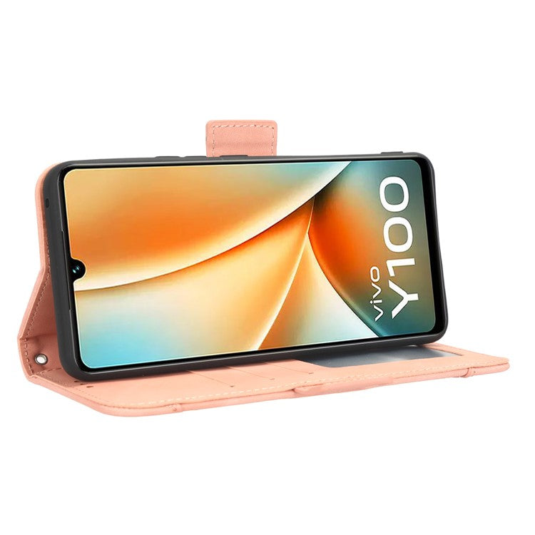 For vivo Y100 5G / T2 5G Multiple Card Slots Drop-proof PU Leather Phone Case Stand Wallet Cover - Pink