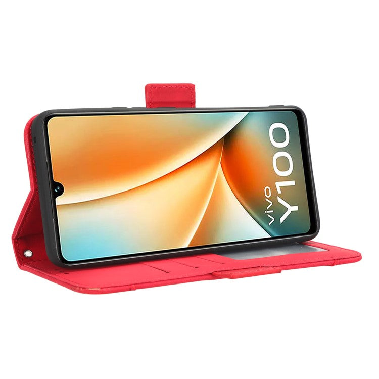 For vivo Y100 5G / T2 5G Multiple Card Slots Drop-proof PU Leather Phone Case Stand Wallet Cover - Red