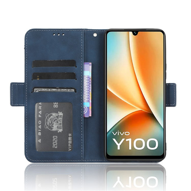 For vivo Y100 5G / T2 5G Multiple Card Slots Drop-proof PU Leather Phone Case Stand Wallet Cover - Blue