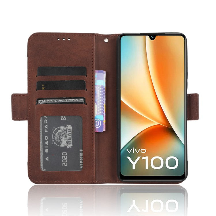 For vivo Y100 5G / T2 5G Multiple Card Slots Drop-proof PU Leather Phone Case Stand Wallet Cover - Brown