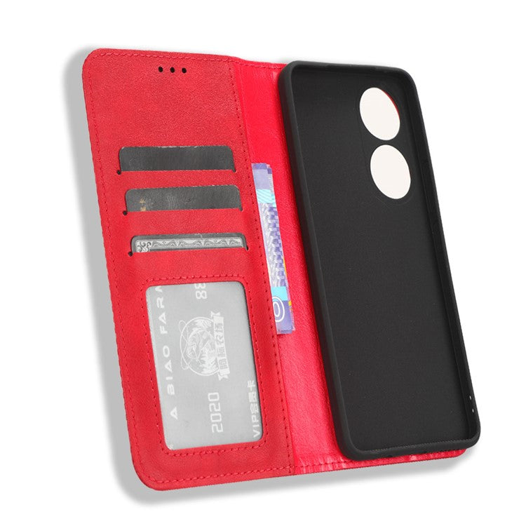 For vivo Y100 5G / T2 5G Magnetic Closing PU Leather Anti-drop Case Stand Wallet Phone Cover - Red