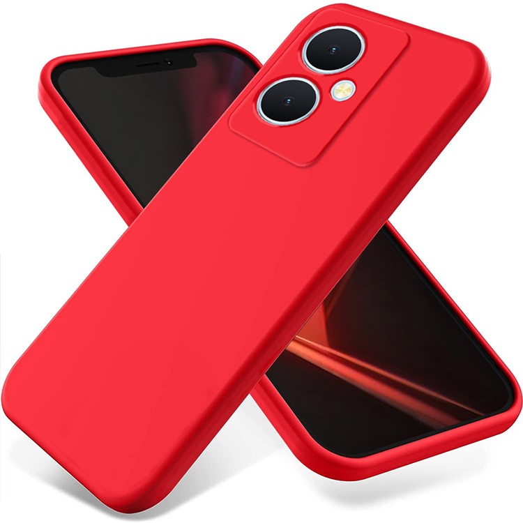 For vivo Y78+ 5G Soft Lining Anti-drop Cover Liquid Silicone Flexible Phone Case - Red