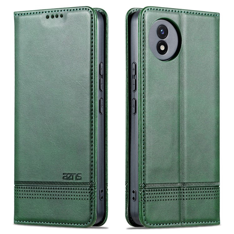 AZNS For vivo Y02A 4G / Y02 4G / Y11 (2023) PU Leather Phone Case Wallet Stand Anti-scratch Cover - Green