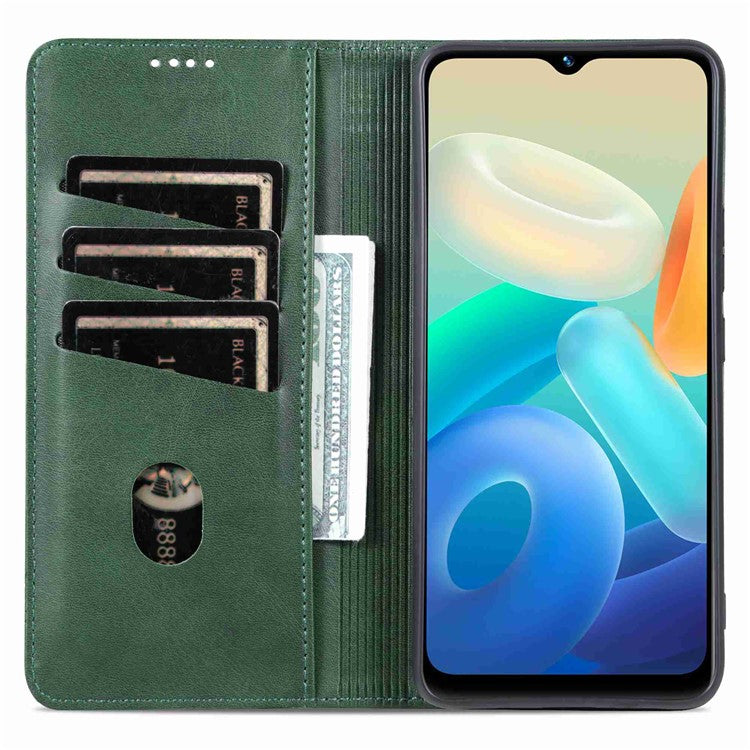 AZNS For vivo Y02A 4G / Y02 4G / Y11 (2023) PU Leather Phone Case Wallet Stand Anti-scratch Cover - Green