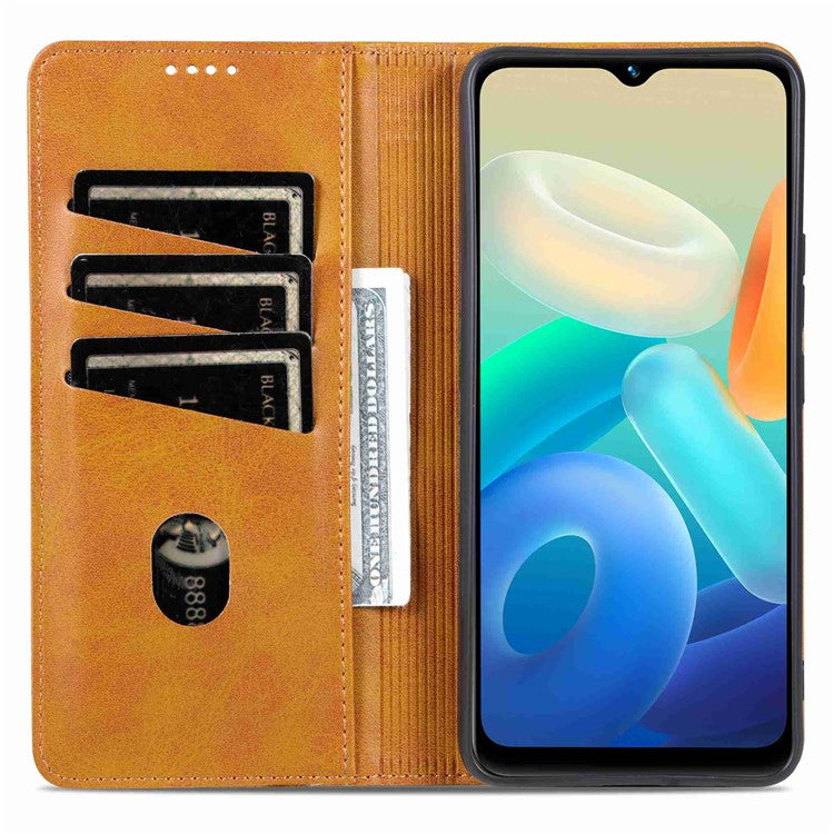 AZNS For vivo Y02A 4G / Y02 4G / Y11 (2023) PU Leather Phone Case Wallet Stand Anti-scratch Cover - Brown