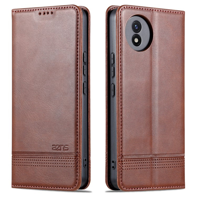 AZNS For vivo Y02A 4G / Y02 4G / Y11 (2023) PU Leather Phone Case Wallet Stand Anti-scratch Cover - Coffee