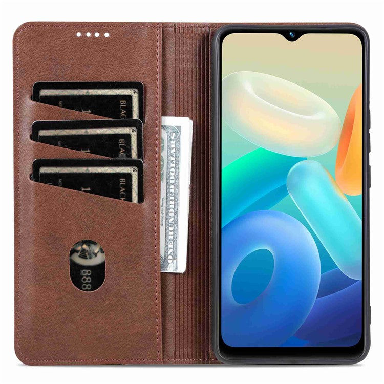 AZNS For vivo Y02A 4G / Y02 4G / Y11 (2023) PU Leather Phone Case Wallet Stand Anti-scratch Cover - Coffee