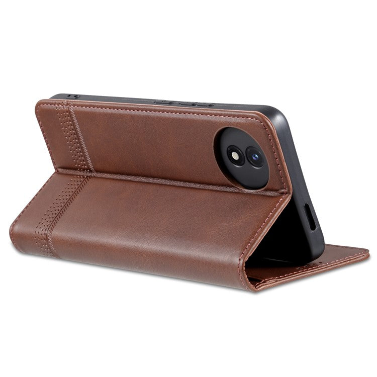 AZNS For vivo Y02A 4G / Y02 4G / Y11 (2023) PU Leather Phone Case Wallet Stand Anti-scratch Cover - Coffee