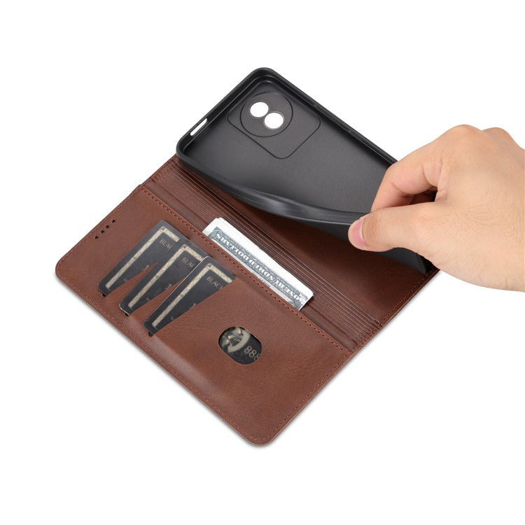 AZNS For vivo Y02A 4G / Y02 4G / Y11 (2023) PU Leather Phone Case Wallet Stand Anti-scratch Cover - Coffee