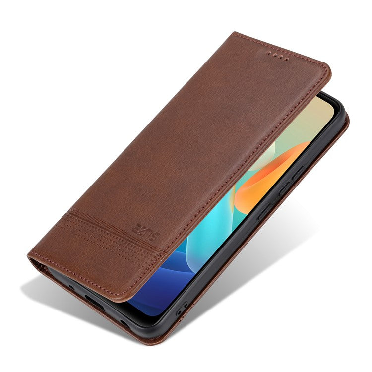 AZNS For vivo Y02A 4G / Y02 4G / Y11 (2023) PU Leather Phone Case Wallet Stand Anti-scratch Cover - Coffee