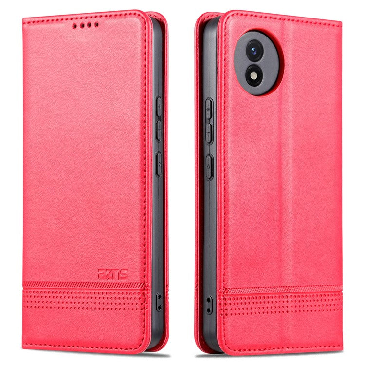 AZNS For vivo Y02A 4G / Y02 4G / Y11 (2023) PU Leather Phone Case Wallet Stand Anti-scratch Cover - Red