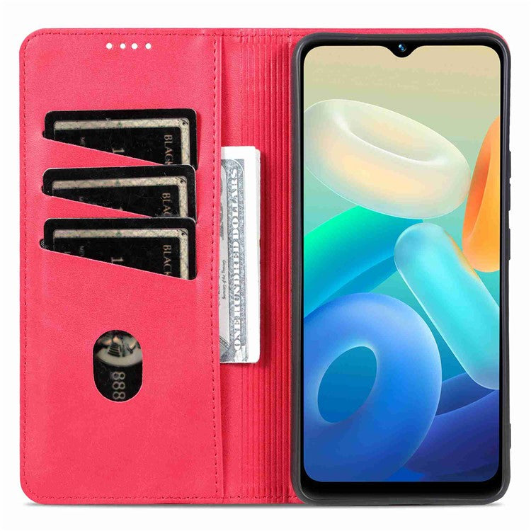 AZNS For vivo Y02A 4G / Y02 4G / Y11 (2023) PU Leather Phone Case Wallet Stand Anti-scratch Cover - Red