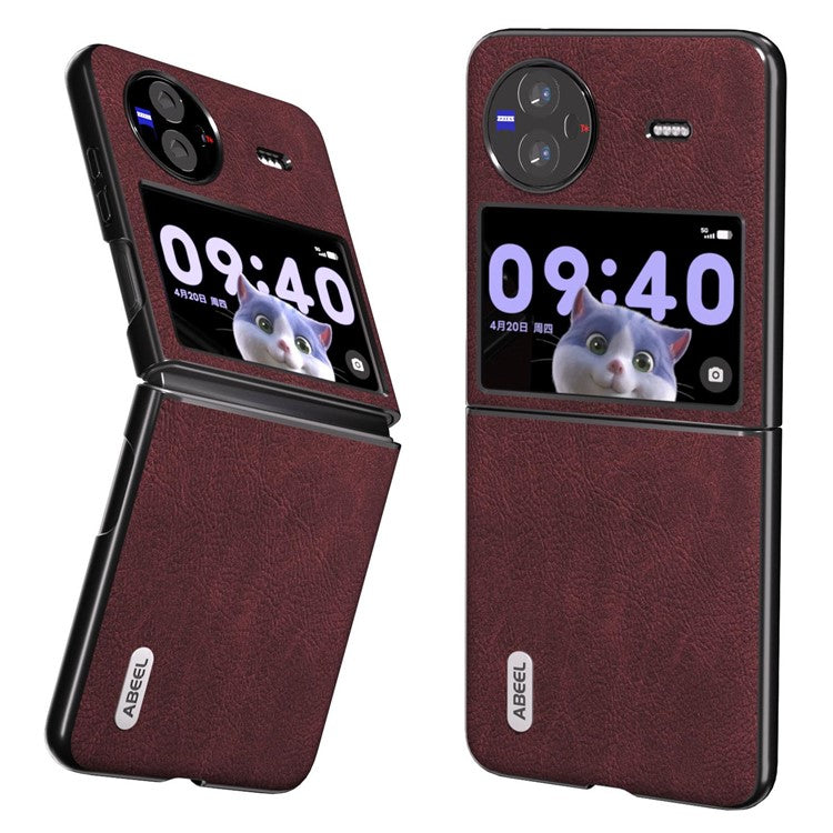 ABEEL For vivo X Flip Litchi Texture Phone Cover PU Leather Coated PC Folding Case - Purplish Red