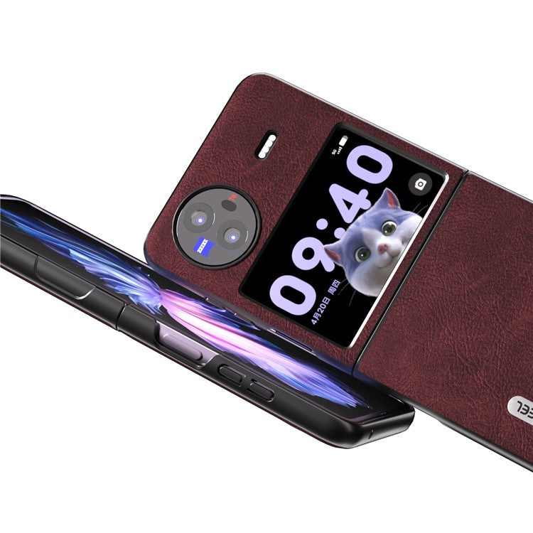 ABEEL For vivo X Flip Litchi Texture Phone Cover PU Leather Coated PC Folding Case - Purplish Red