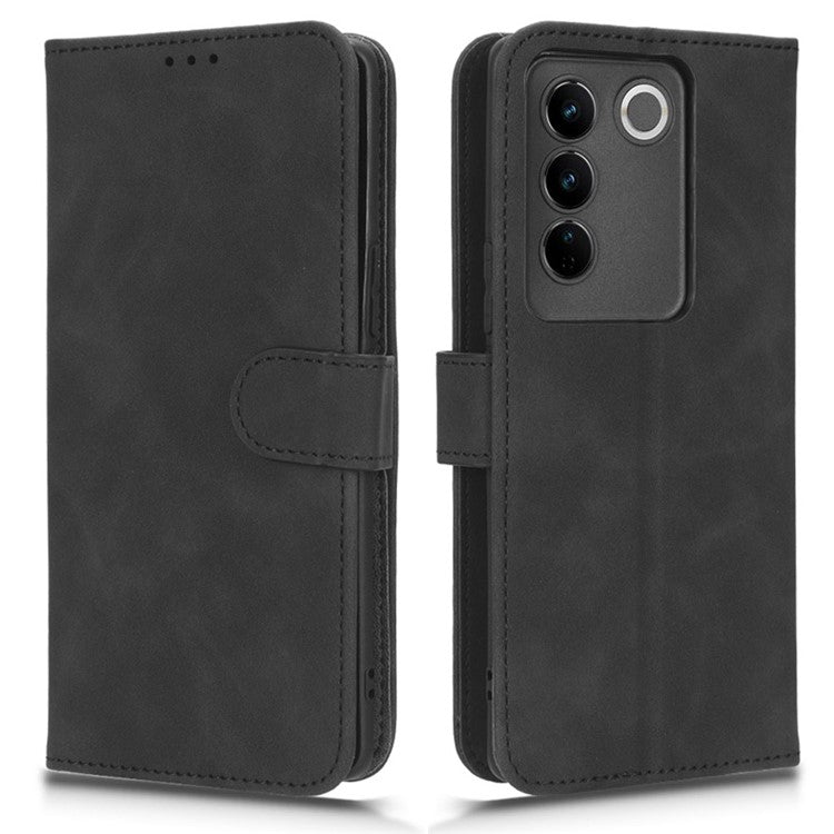 For vivo S16 / S16 Pro / V27 5G / V27 Pro 5G PU Leather Cover Wallet Flip Stand Skin-touch Cell Phone Case - Black