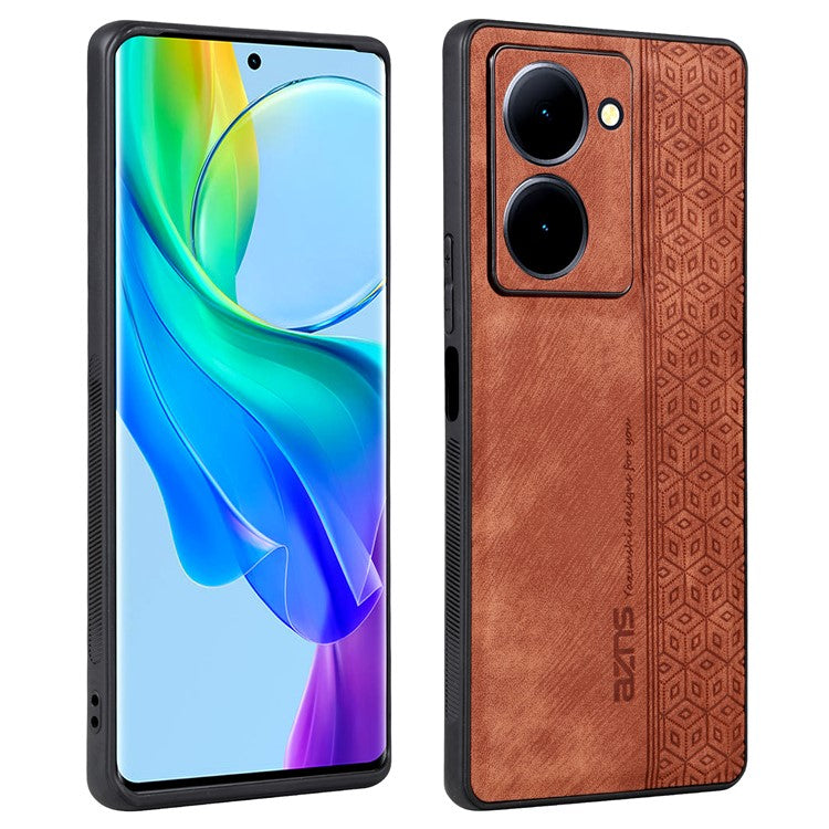 AZNS For vivo Y78 5G Cell Phone Case PU Leather+TPU Imprinted Anti-Scratch Phone Cover - Brown