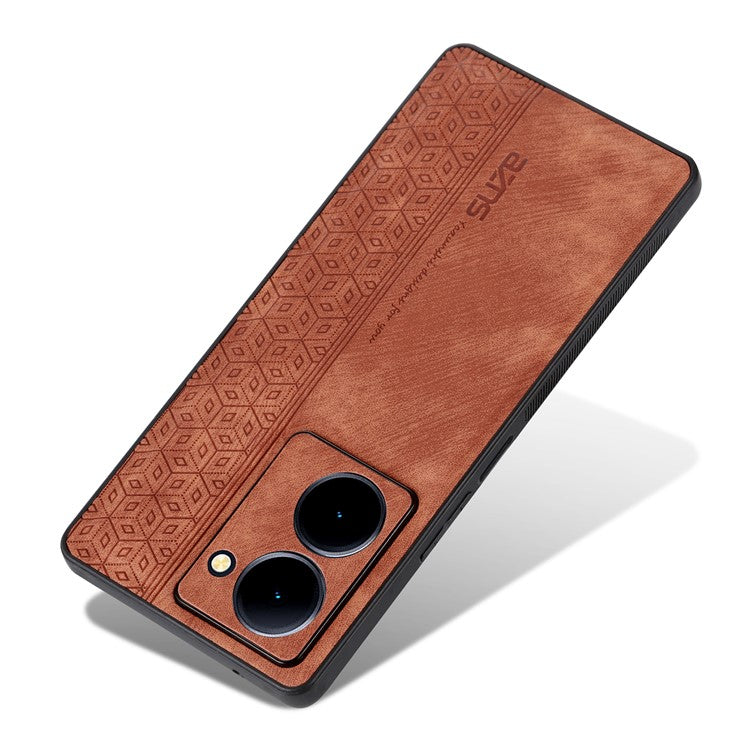 AZNS For vivo Y78 5G Cell Phone Case PU Leather+TPU Imprinted Anti-Scratch Phone Cover - Brown