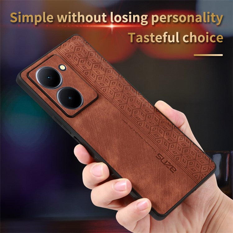 AZNS For vivo Y78 5G Cell Phone Case PU Leather+TPU Imprinted Anti-Scratch Phone Cover - Brown