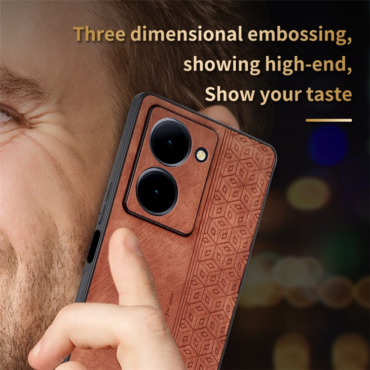 AZNS For vivo Y78 5G Cell Phone Case PU Leather+TPU Imprinted Anti-Scratch Phone Cover - Brown