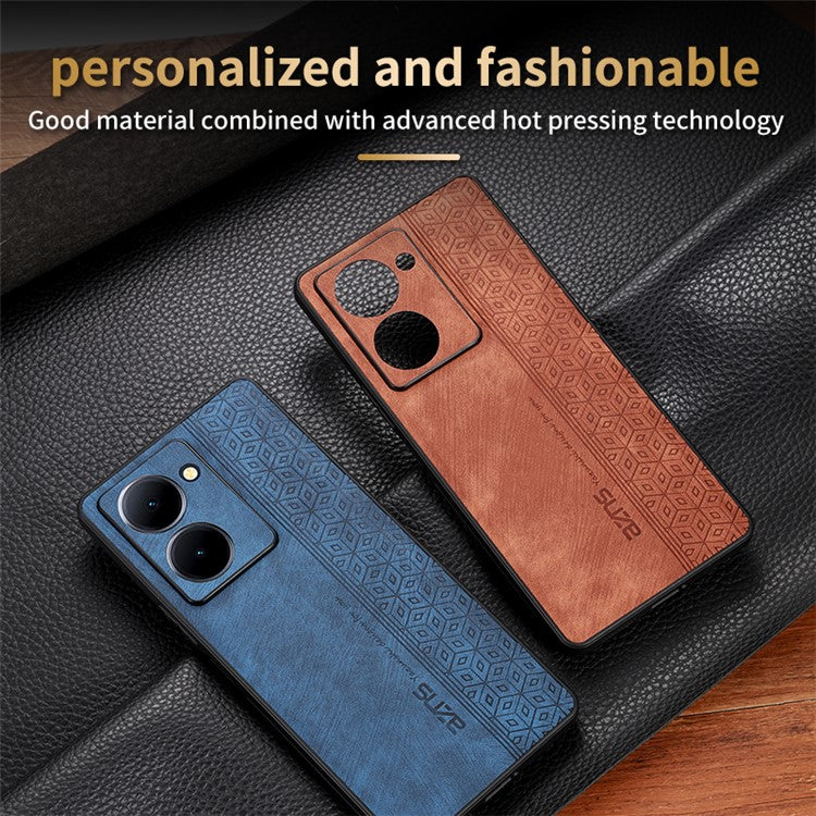 AZNS For vivo Y78 5G Cell Phone Case PU Leather+TPU Imprinted Anti-Scratch Phone Cover - Brown