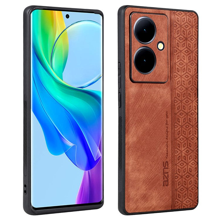 AZNS Mobile Phone Case for vivo Y78+ 5G , Shockproof PU Leather+TPU Imprinted Pattern Phone Cover - Brown