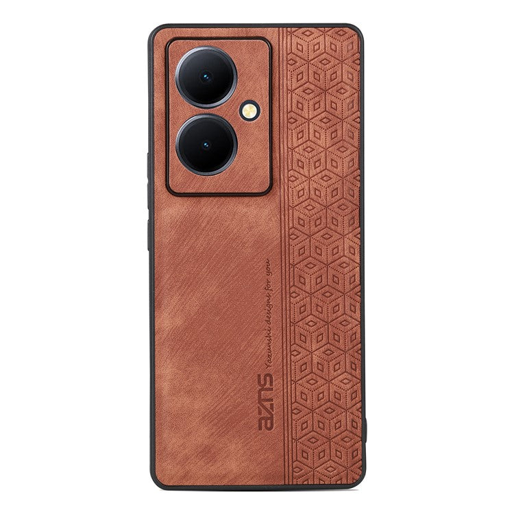 AZNS Mobile Phone Case for vivo Y78+ 5G , Shockproof PU Leather+TPU Imprinted Pattern Phone Cover - Brown