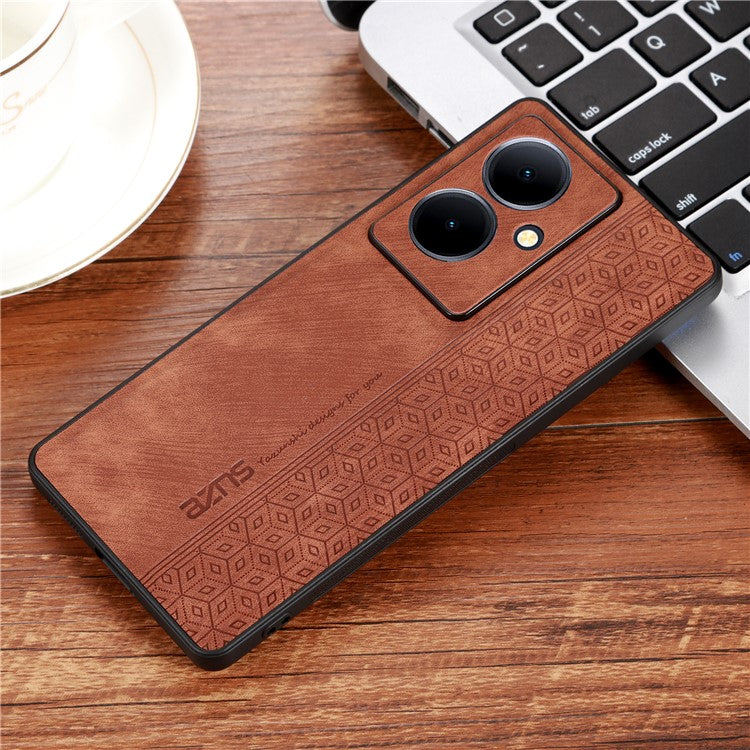 AZNS Mobile Phone Case for vivo Y78+ 5G , Shockproof PU Leather+TPU Imprinted Pattern Phone Cover - Brown