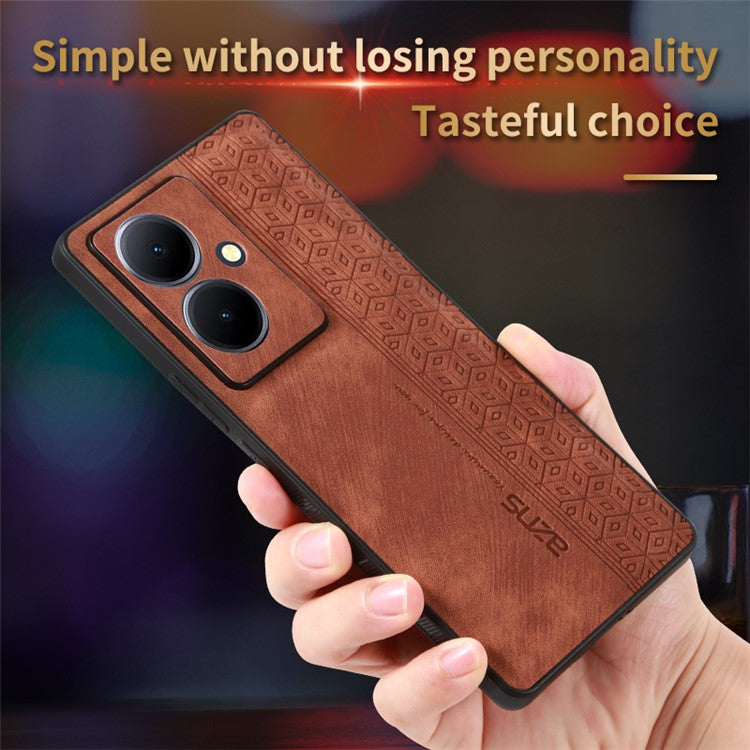 AZNS Mobile Phone Case for vivo Y78+ 5G , Shockproof PU Leather+TPU Imprinted Pattern Phone Cover - Brown