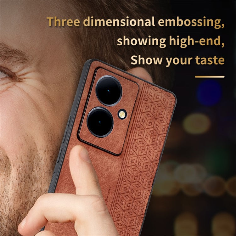 AZNS Mobile Phone Case for vivo Y78+ 5G , Shockproof PU Leather+TPU Imprinted Pattern Phone Cover - Brown