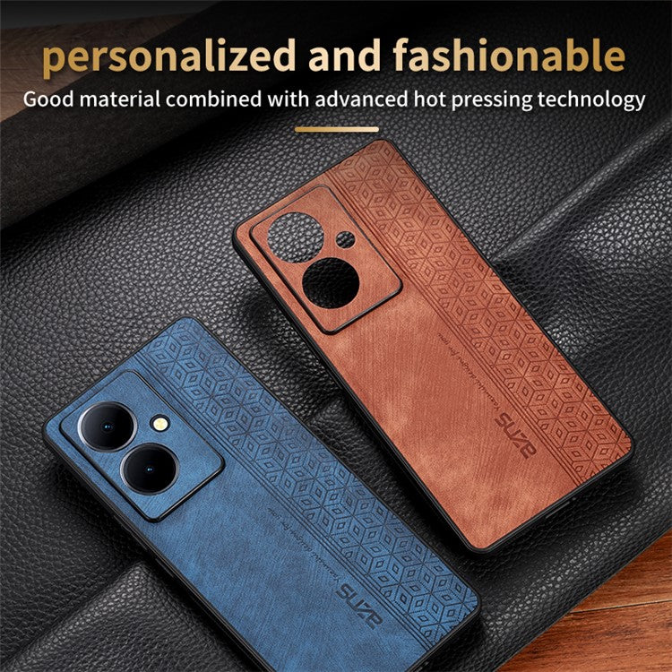 AZNS Mobile Phone Case for vivo Y78+ 5G , Shockproof PU Leather+TPU Imprinted Pattern Phone Cover - Brown