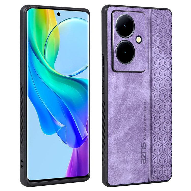 AZNS Mobile Phone Case for vivo Y78+ 5G , Shockproof PU Leather+TPU Imprinted Pattern Phone Cover - Purple