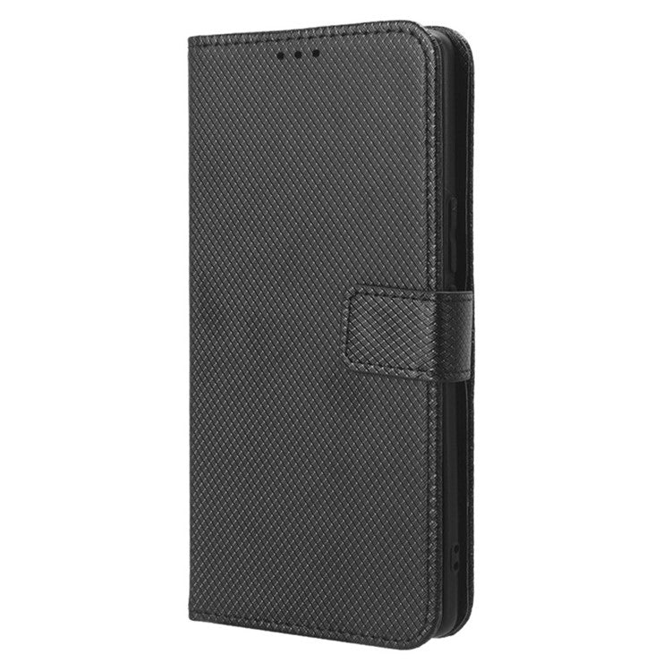 Shockproof PU Leather Phone Case for vivo S17e 5G , Stand Wallet Diamond Texture Phone Cover - Black